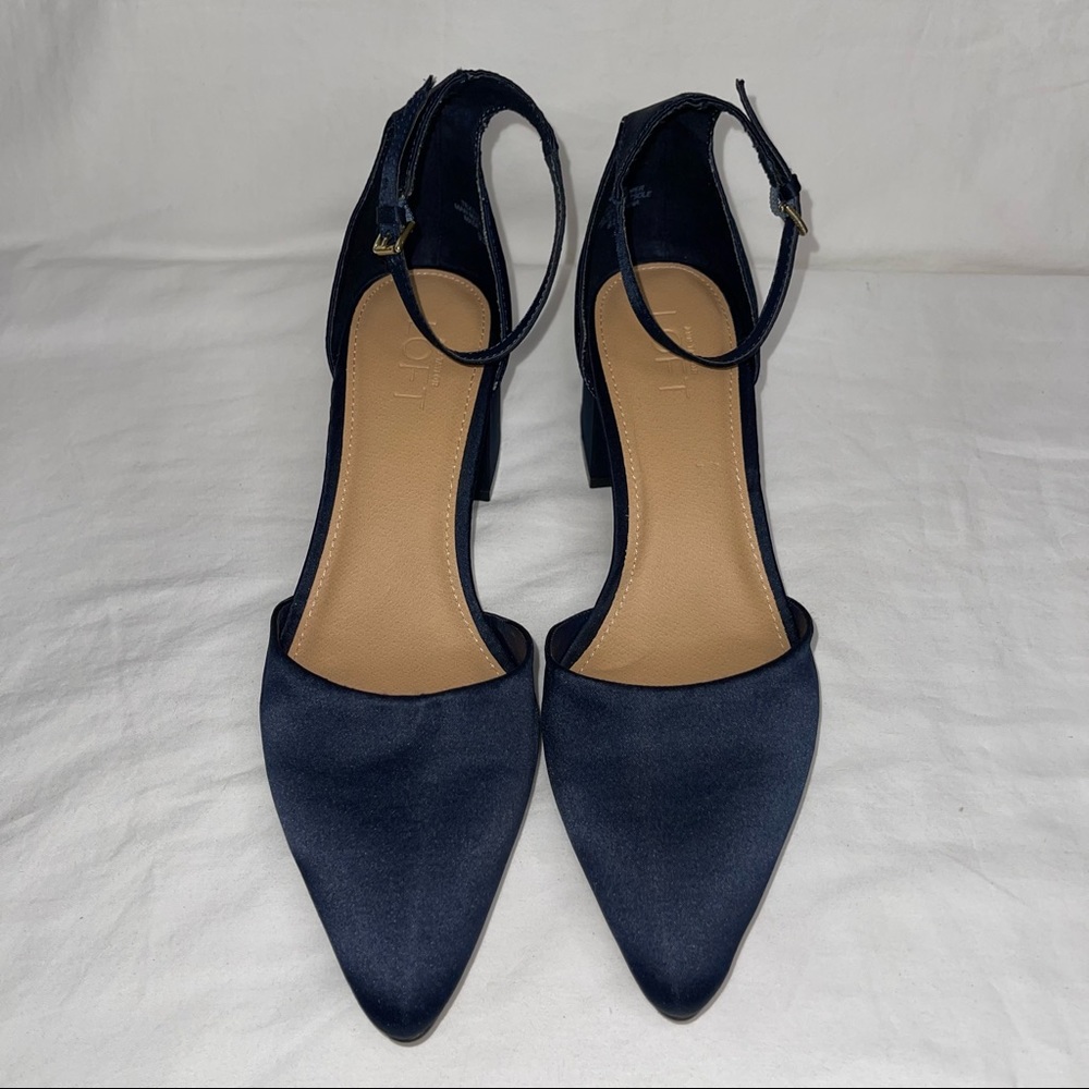 Ann Taylor LOFT Satin Block Heel Pointy Toe Pumps